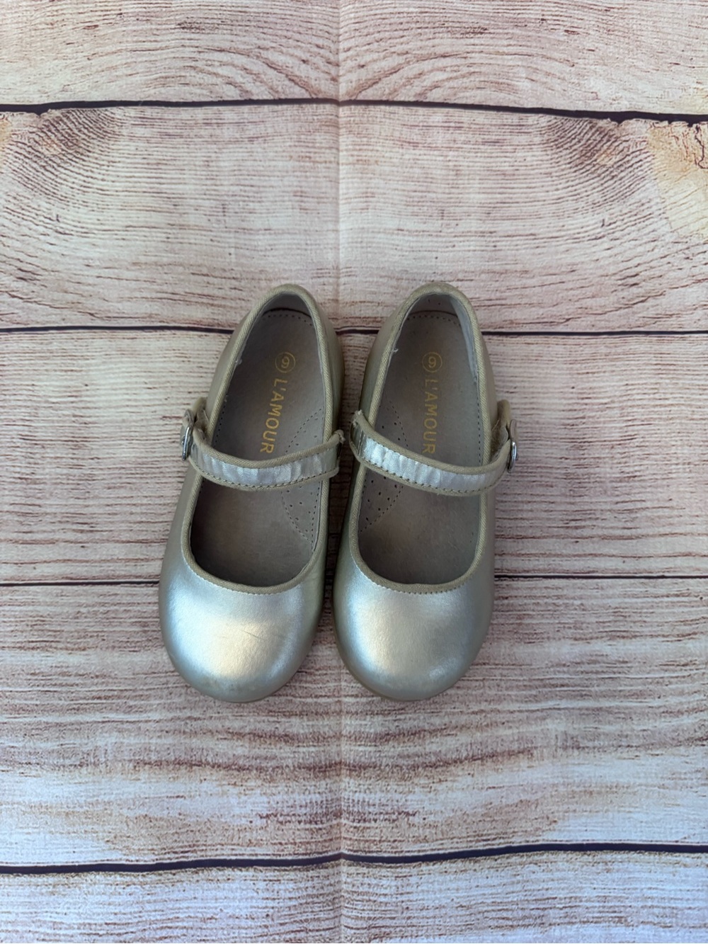 L'Amour Girls Metallic Gold Mary Jane Flats
